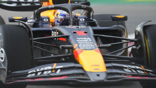 Red Bull driver Max Verstappen of the Netherlands during the first practice session of the Singapore Formula One Grand Prix at the Marina Bay Street Circuit, in Singapore, Friday, Sept. 20, 2024. (AP Photo/Vincent Thian)