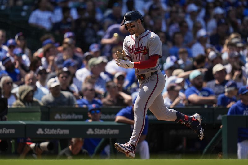 Atlanta Braves' Jarred Kelenic runs the bases after hitting a home run during the fifth inning of a baseball game against the Chicago Cubs, Thursday, May 23, 2024, in Chicago. (AP Photo/Erin Hooley)