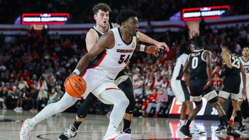 Georgia center Russel Tchewa during Georgia’s game against Wake Forest at Stegeman Coliseum in Athens, Ga., on Friday, Nov. 10, 2023. (Cassie Baker/UGAAA)