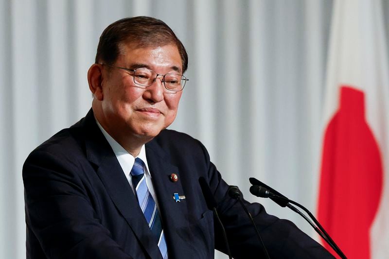 Shigeru Ishiba, the newly elected leader of Japan's ruling party, the Liberal Democratic Party (LDP) looks on, during a press conference after the LDP leadership election, in Tokyo, Friday, Sept 27, 2024. (Kim Kyung/Pool Photo via AP)