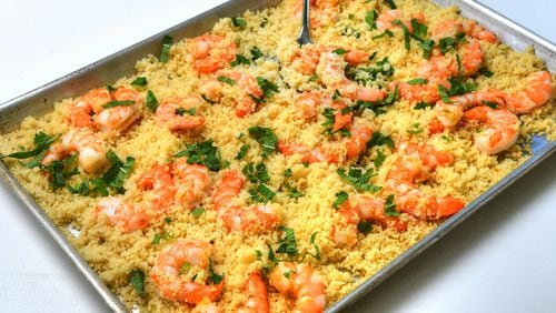 Sheet-Pan Shrimp and Couscous. Chris Hunt for The Atlanta Journal-Constitution