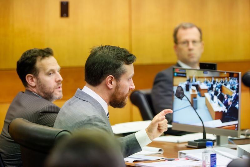 Ben Thorpe, a lawyer representing the Georgia Democratic Party and the Democratic National Committee, argued the “reasonable inquiry rule" the State Election Board recently approved offers "no direction.” Arguing in Fulton County Superior Court on Tuesday, Thorpe said: "It’s then left to the determinations of individual actors. ... That may support a decision to delay or otherwise vote against, individually or as a board, certification.” (Miguel Martinez/AJC)