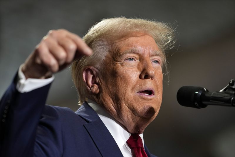 Republican presidential nominee former President Donald Trump speaks during a campaign event, Sunday, Sept. 29, 2024, in Erie, Pa. (AP Photo/Matt Rourke)