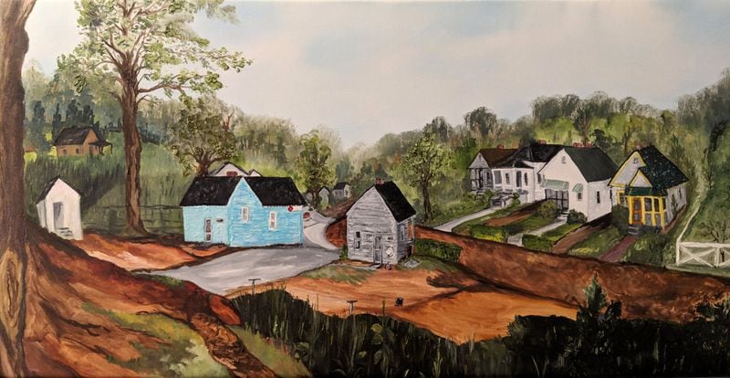 This portrait of The Bottom, one of Decatur’s black neighborhoods, was painted by Sylvia Clark, a fourth-generation Decaturite, who loves the city, but whose house was torn down during urban renewal. CONTRIBUTED BY SYLVIA CLARK