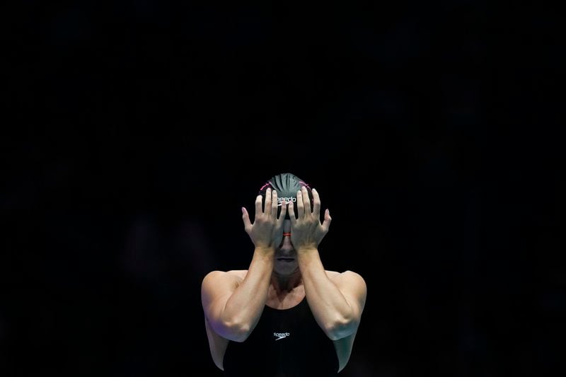 Regan Smith before the Women's 200 butterfly finals Thursday, June 20, 2024, at the US Swimming Olympic Trials in Indianapolis. (AP Photo/Darron Cummings)