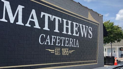 The sign at the historic Matthews Cafeteria in downtown Tucker.  Contributed by Wendell Brock
