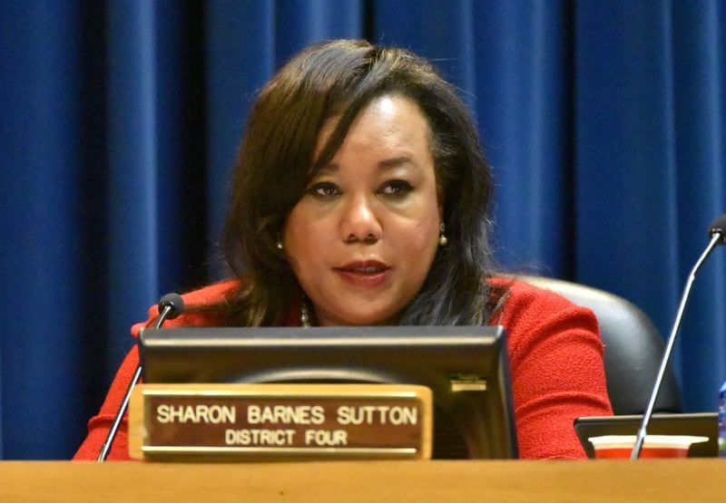 Sharon Barnes Sutton during a DeKalb County Commission meeting in December 2016. (HYOSUB SHIN / HSHIN@AJC.COM)