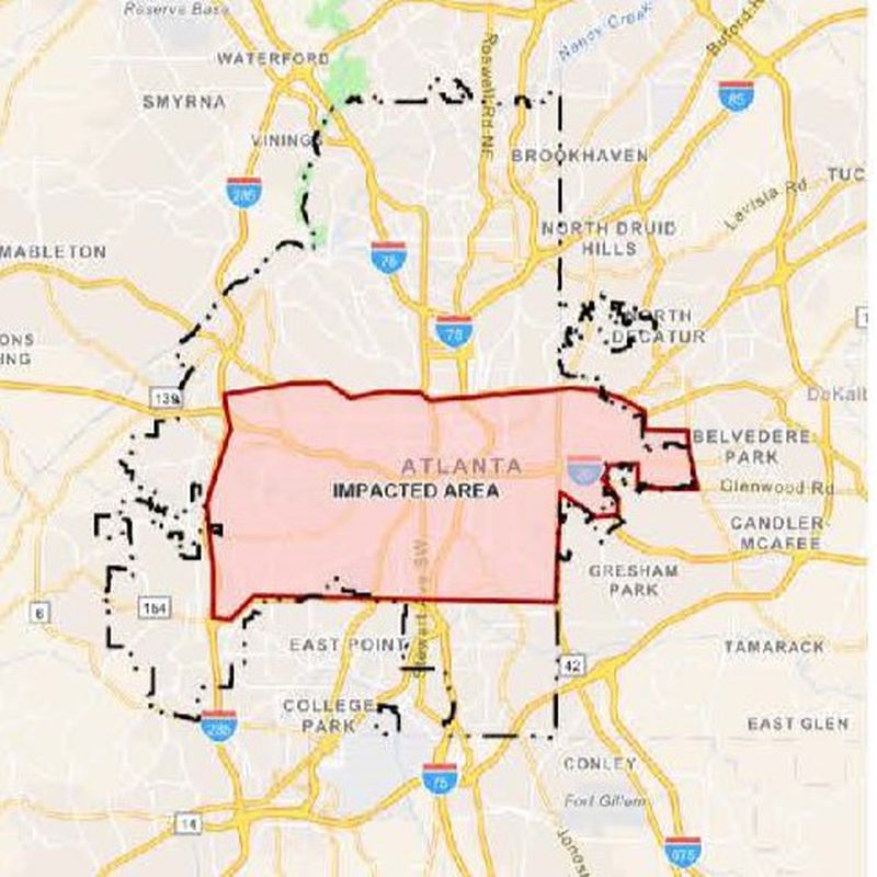 Atlanta's Department of Watershed Management issued a boil water advisory for the impacted area seen in this map. 