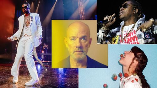 Usher, Michael Stipe, Future & Metro Boomin, and Faye Webster are all expected to drop albums in 2024. (Credits: Nolen Ryan; AJC file; Pierre Pastel)