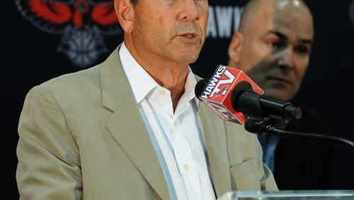 June 25, 2012 - Atlanta: Atlanta Hawks Co-Managing Partner Bruce Levenson introduces Danny Ferry as the new Atlanta Hawks President of Basketball Operations and GM during press conference in Atlanta on Monday, June 25, 2012. JOHNNY CRAWFORD / JCRAWFORD@AJC.COM Hawks majority Bruce Levenson announced he will sell controlling interest in team. (AJC photo)