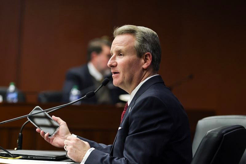 State Sen. John Albers, R-Roswell, speaks during a Senate Judiciary Committee meeting on Monday, Jan. 29, 2024. Albers is chair of a study committee on artificial intelligence. (Natrice Miller / AJC)