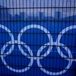 The Olympic rings are pictured at the Yves-du-Manoir Stadium at the 2024 Summer Olympics, Friday, July 26, 2024, in Colombes, France. (AP Photo/Anjum Naveed)