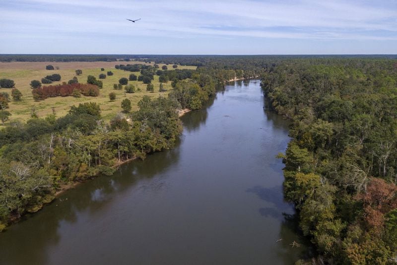 Aerial photograph shows the Flint River near the Mitchell County Line Boat Ramp at the Decatur/ Mitchell County line in October. It’s been six years since Florida took its long-running water rights grievances against Georgia to the Supreme Court, and since then the focus of its suit has shifted from metro Atlanta to the farmland of southwest Georgia. (Hyosub Shin / Hyosub.Shin@ajc.com)