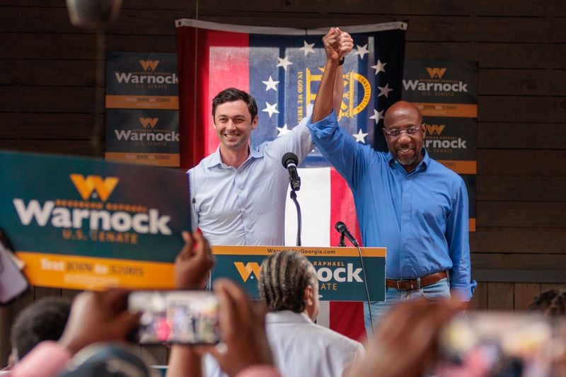 Former President Donald Trump's announcement that he is seeking another term in the White House should serve as a reminder to Georgia Democrats that the "continued stability" demonstrated by U.S. Sen. Jon Ossoff, left, and U.S. Sen. Raphael Warnock is of utmost importance, said state Rep. Teri Anulewicz of Smyrna. “If we are in store for two years of Trump’s mercurial and destabilizing political presence, it’s more important than ever that Georgia has stability in our Senate delegation,” she said. (Arvin Temkar / arvin.temkar@ajc.com)