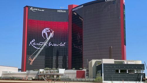 FILE - Resorts World Las Vegas is shown under construction, April 19, 2021, in Las Vegas. The Nevada Gaming Board accused the Resorts World casino of turning a blind eye to illegal bookkeeping in a complaint filed Aug. 15, 2024. (AP Photo/Ken Ritter, File)