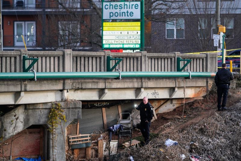 Atlanta police blocked lanes of Cheshire Bridge Road near Faulkner Road in December after a fire broke out under the overpass.