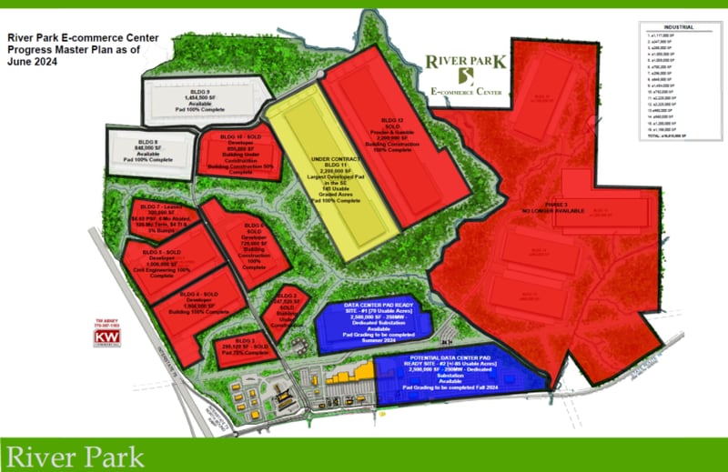 This is a master plan of the River Park E-commerce Center in Butts County, roughly an hour south of Atlanta along I-75.