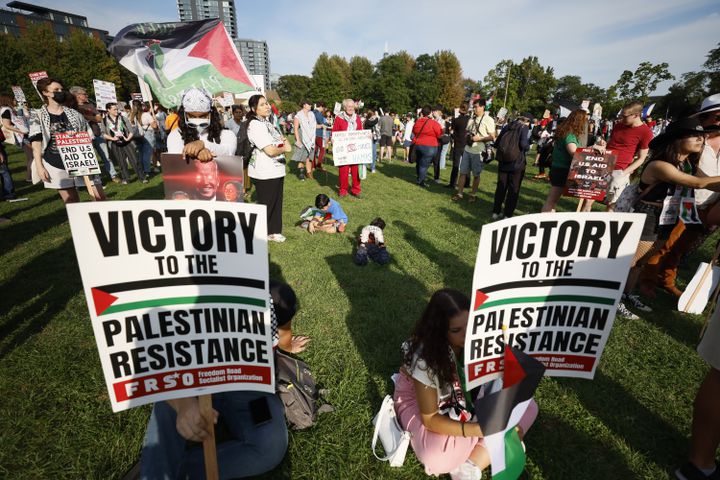 Protesters briefly clash with police.