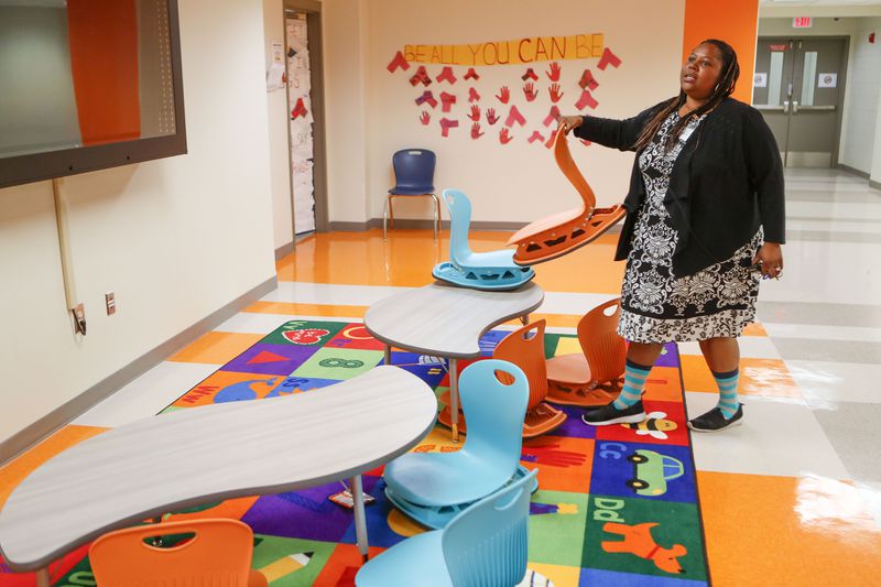 Harper-Archer Principal Dione Simon Taylor, on her morning routine.   Bob Andres / robert.andres@ajc.com