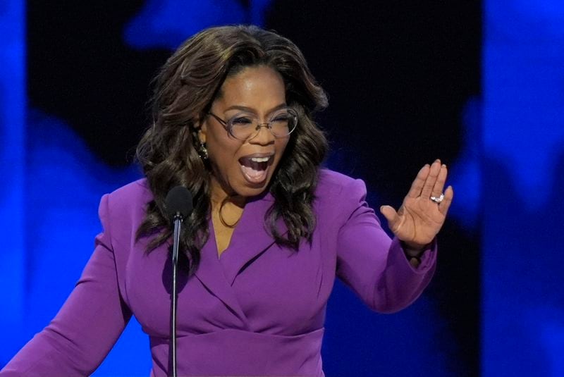 Oprah Winfrey speaks during the Democratic National Convention Wednesday, Aug. 21, 2024, in Chicago. (AP Photo/J. Scott Applewhite)