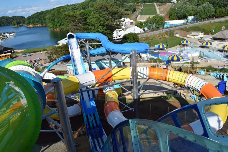 Fins Up Water Park at Margaritaville Lanier Islands features 18 waterslides and aquatic attractions designed to offer damp thrills for all ages. 
(Courtesy of Fins Up Water Park, Margaritaville at Lanier Islands)