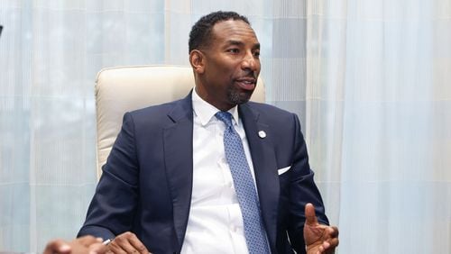 Mayor Andre Dickens talks about the city’s bond rating at Atlanta City Hall on Thursday, Sept. 12, 2024. (Natrice Miller/ AJC)