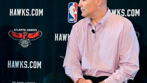 FILE - In this May 29, 2013, file photo, Atlanta Hawks general managerr Danny Ferry waits during a news conference in Atlanta. Ferry has taken an indefinite leave of absence after making racially charged comments about a potential free agent. (AP Photo/David Tulis, File) Danny Ferry is taking an indefinite leave from the Hawks. (AP)