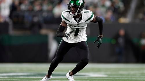 FILE - New York Jets cornerback Sauce Gardner (1) in action against the Los Angeles Chargers during an NFL football game Monday, Nov. 6, 2023, in East Rutherford, N.J. (AP Photo/Adam Hunger, File)