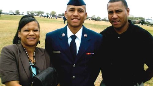 Anthony Hill and his parents: Anthony Hill Sr. and Carolyn Baylor Giummo