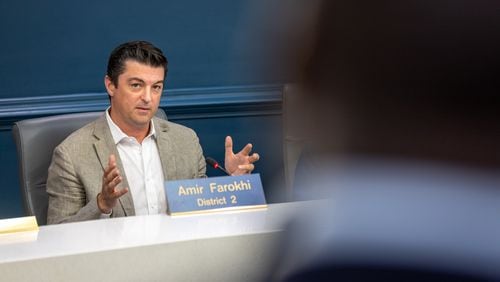 Atlanta City Council member Amir Farokhi questions MARTA General Manager and CEO Collie Greenwood during an Atlanta City Council transportation committee meeting at City Hall in Atlanta on Wednesday, June 14, 2023. (Arvin Temkar / arvin.temkar@ajc.com)