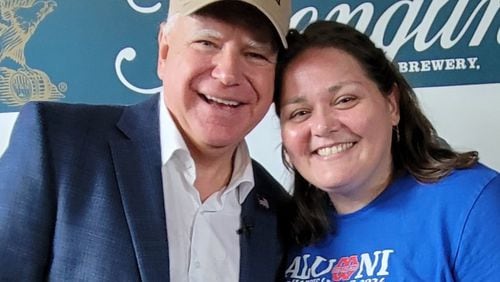 Minnesota Gov. Tim Walz and Tara Borkowski, a Georgia resident who was a student of Walz's in Minnesota, at Georgia Tech in September 2024. (Photo courtesy of Tara Borkowski)