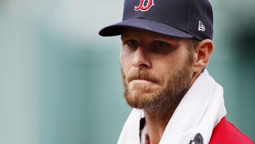 Boston Red Sox's Chris Sale before a baseball game against the Baltimore Orioles, Saturday, April 1, 2023, in Boston. (AP Photo/Michael Dwyer)