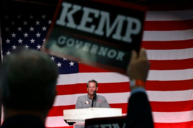 Gov. Brian Kemp held his tongue concerning former President Donald Trump through much of his campaign for reelection. But once his victory was assured over Democrat Stacey Abrams, Kemp took a swipe at Trump, knocking the former president for criticizing his decision to lift economic restrictions in the first weeks of the coronavirus pandemic lockdown. (Natrice Miller/natrice.miller@ajc.com)  
