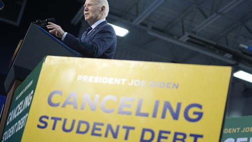 President Joe Biden delivers remarks on student loan debt at Madison College, Monday, April 8, 2024, in Madison, Wis. (AP Photo/Evan Vucci)