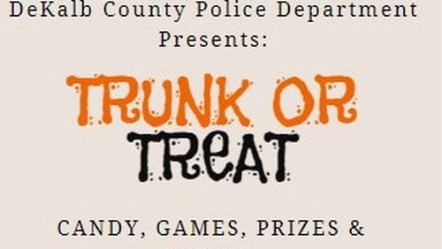 For free, Trunk-or-Treat will be sponsored by the DeKalb County Police Department from 6 to 8 p.m. Oct. 31 in the Kroger parking lot, 2385 Wesley Chapel Road, Decatur. (Courtesy of DeKalb County)