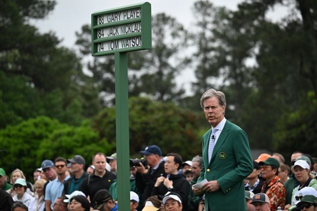 Augusta National Golf Club Chairman Fred Ridley announces the Honorary Starters of the 2024 Masters Tournament at Augusta National Golf Club, Thursday, April 11, 2024, in Augusta, Ga. (Hyosub Shin / Hyosub.Shin@ajc.com)
