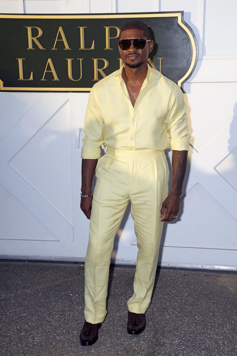 Usher attends the Ralph Lauren Spring/Summer 2025 fashion show as part of New York Fashion Week on Thursday, Sept. 5, 2024, at Khalily Stables in Bridgehampton, N.Y. (Photo by Charles Sykes/Invision/AP)