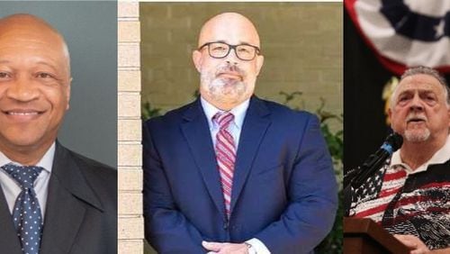 The three candidates for Cobb County Sheriff, left to right: Cobb Police Maj. Craig Owens; former Sheriff’s Sgt. James Herndon; Cobb Sheriff Neil Warren. (Photos courtesy of Owens, Herndon and AJC staff)