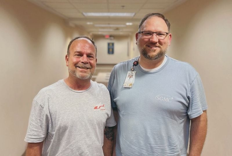 South Georgia Medical Center director of emergency services Craig Grace and nurse manager for critical care services Kevin Broome, Friday afternoon. (Photo courtesy of South Georgia Medical Center)