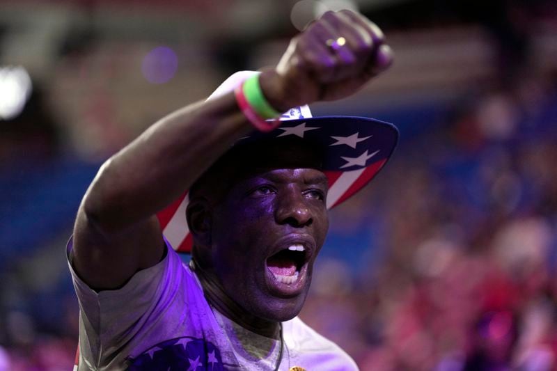 A supporters cheers at a campaign rally for Republican presidential nominee former President Donald Trump at the Mohegan Sun Arena at Casey Plaza, Saturday, Aug. 17, 2024, in Wilkes-Barre, Pa. (AP Photo/Carolyn Kaster)