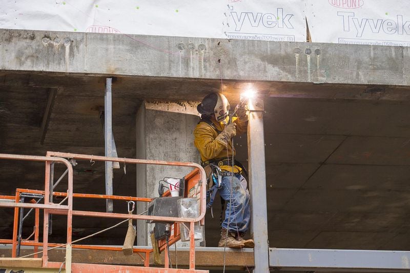 Work continues on the Halcyon mixed-use development in Forsyth County on February 11, 2019. 