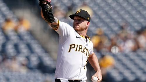 Pittsburgh Pirates starting pitcher Bailey Falter delivers during the first inning of a baseball game against the Miami Marlins, Wednesday, Sept. 11, 2024, in Pittsburgh. (AP Photo/Matt Freed)