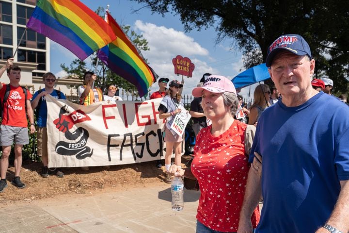 A large crowd gather for former President Trumps rally in Atlanta, Georgia 