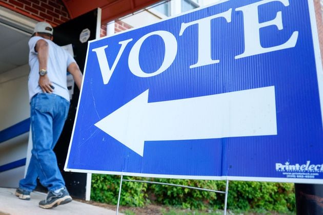 A person enters the Israel Baptist Church in DeKalb County during the Georgia primary elections on Tuesday, May 21, 2024.
(Miguel Martinez / AJC)