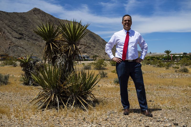 Bud Stoddard, a regional church leader, poses for a photograph at a site near Las Vegas, where The Church of Jesus Christ of Latter-day Saints plans to build a new temple, May 16, 2024. (AP Photo/Ty ONeil)