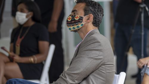 Community Foundation For Greater Atlanta CEO Frank Fernandez was among the Latino leaders who visited Athens on Tuesday. He is photographed in August 2020 listening during the Community Organized Relief Effort (CORE) and Fulton County partnership press conference at the CORE offices, located at 4700 North Point Parkway, in Alpharetta. (ALYSSA POINTER / ALYSSA.POINTER@AJC.COM)