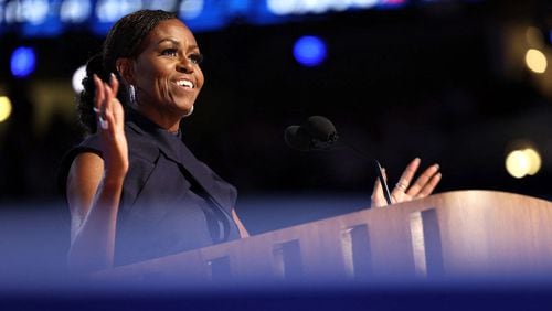 Former First Lady Michelle Obama speaks on the second day of the DNC in Chicago, Illinois. (COURTESY OF CHARLY TRIBALLEAU/AFP/GETTY IMAGES)