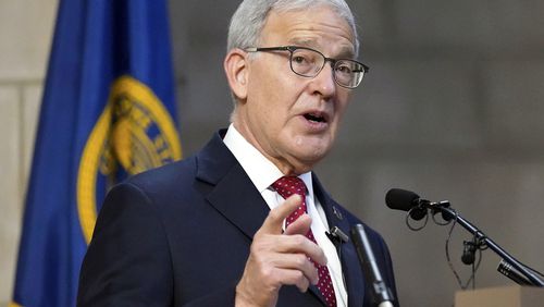 FILE - Nebraska Secretary of State Bob Evnen holds a news conference in Lincoln, Neb., Nov. 4, 2020, to discuss the results of the 2020 election. AP Photo/Nati Harnik, File)