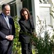 Democratic presidential nominee Vice President Kamala Harris, right, and second gentleman Doug Emhoff look at memorial tree after they planted it on the grounds of the Vice President's residence in Washington on Monday, Oct. 7, 2024, to honor the victims and mark one year since the Oct. 7, 2023, Hamas attack on Israel. (AP Photo/Ben Curtis)