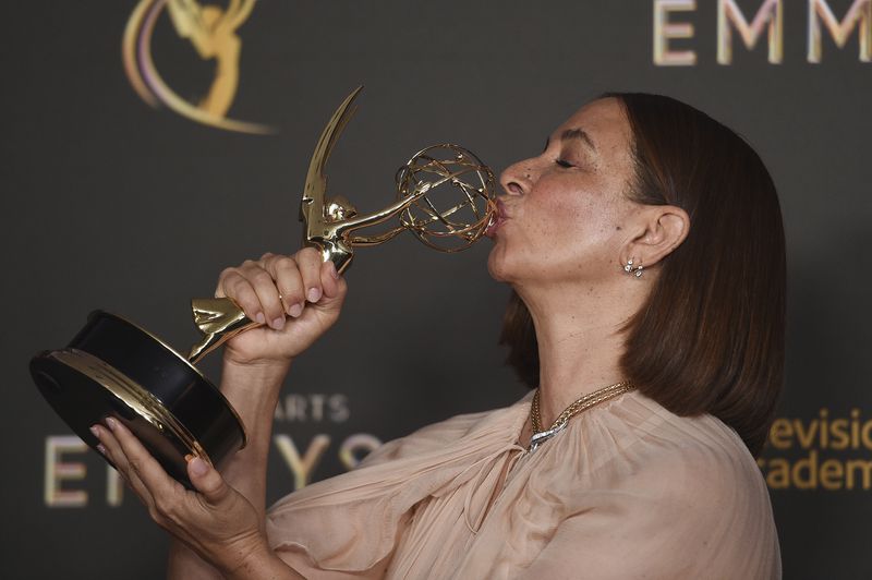 Maya Rudolph kisses her trophy for outstanding character voice-over performance on “Big Mouth" on night one of the Creative Arts Emmy Awards on Saturday, Sept. 7, 2024, in Los Angeles. (Photo by Richard Shotwell/Invision/AP)